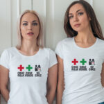 Camiseta para despedida de solter@s graciosas. Cruz roja, cruz verde, Ke Cruz