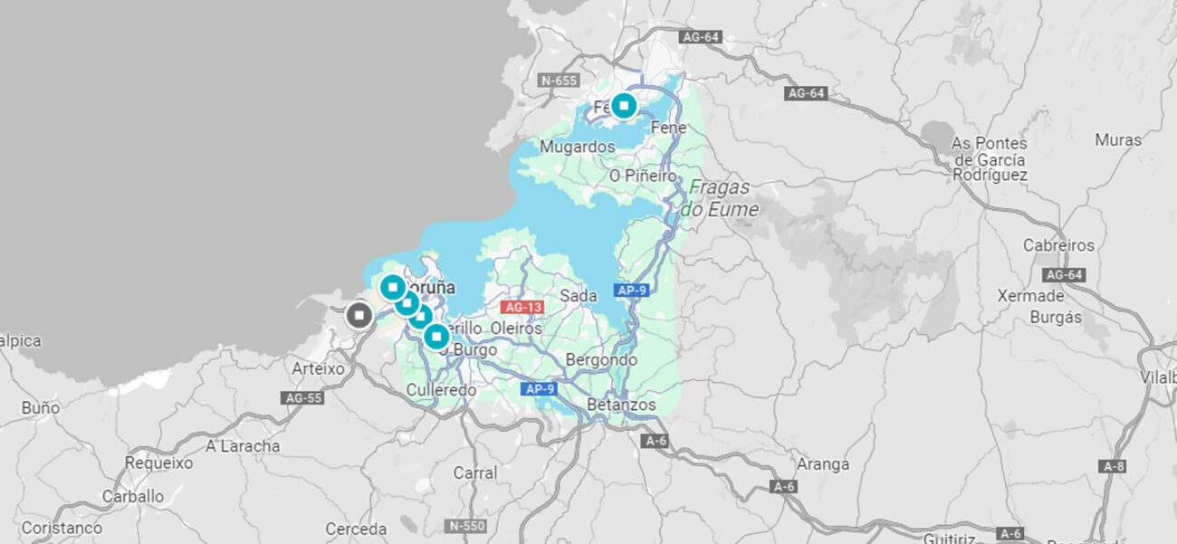 Mapa Envíos. Zona de envío superreducido. Entrega en mano.